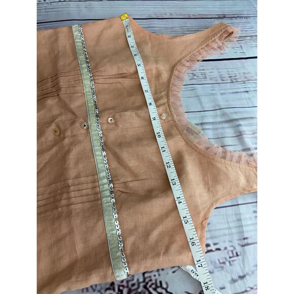 Nikki Valenti Top Women 6 Sleeveless Ruffle Scoop Neck Button Pleat Irish Linen - Picture 8 of 12